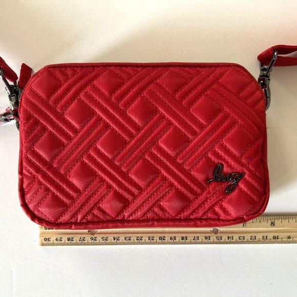 Lug Coupe 2 Convertible Crossbody Bag Poppy Red with Houndstooth Interior - Picture 4 of 6